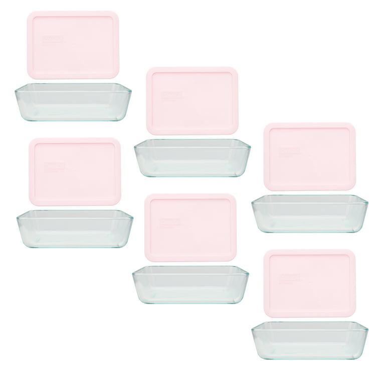 Pyrex (6) 7210 3-Cup Glass Food Storage Dishes & (6) 7210-PC Loring Pink  Plastic Lids