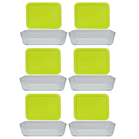 Pyrex 7210 3-Cup Glass Dishes & 7210-PC Green Edamame Lids (6-Pack)