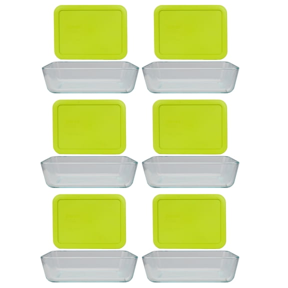 Pyrex (6) 7210 3-Cup Glass Dishes & (6) 7210-PC Green Edamame Lids