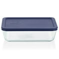 thumbnail image 1 of Pyrex 6-cup Rectangular Glass Food Storage Container with Blue Lid, 1 of 7