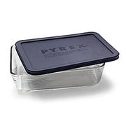 Pyrex 6-cup Rectangular Glass Food Storage Container with Blue Lid