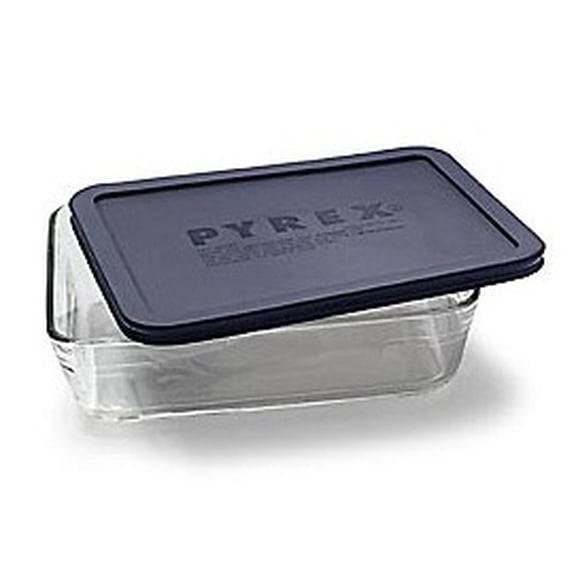 Pyrex 6-cup Rectangular Glass Food Storage Container with Blue Lid