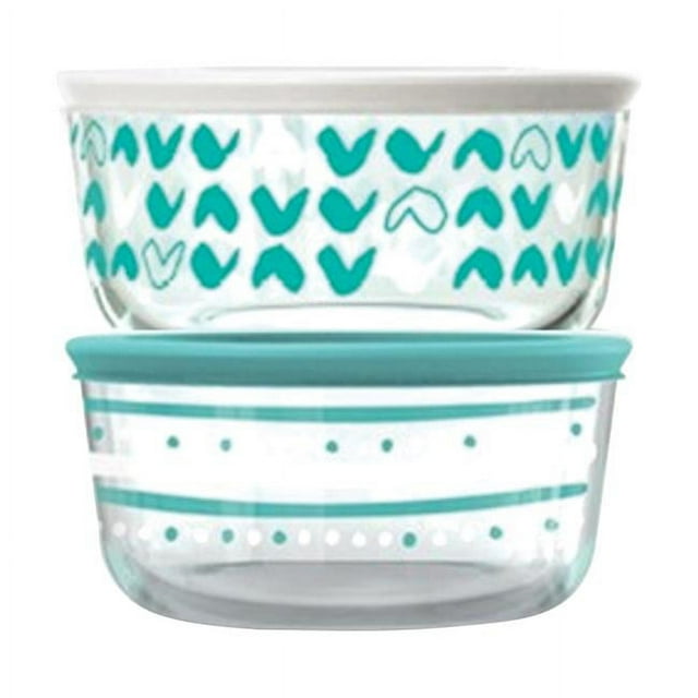 Pyrex 6879902 4 Cups Food Storage Container Set - Clear&#44; Turquoise & White - 2 per Pack & Pack of 4