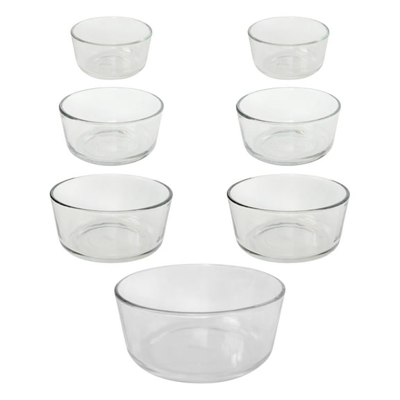 Pyrex 7 Clear Glass Bowls Bundle for 1-cup, 2-cup, 4-cup, 6/7-cup