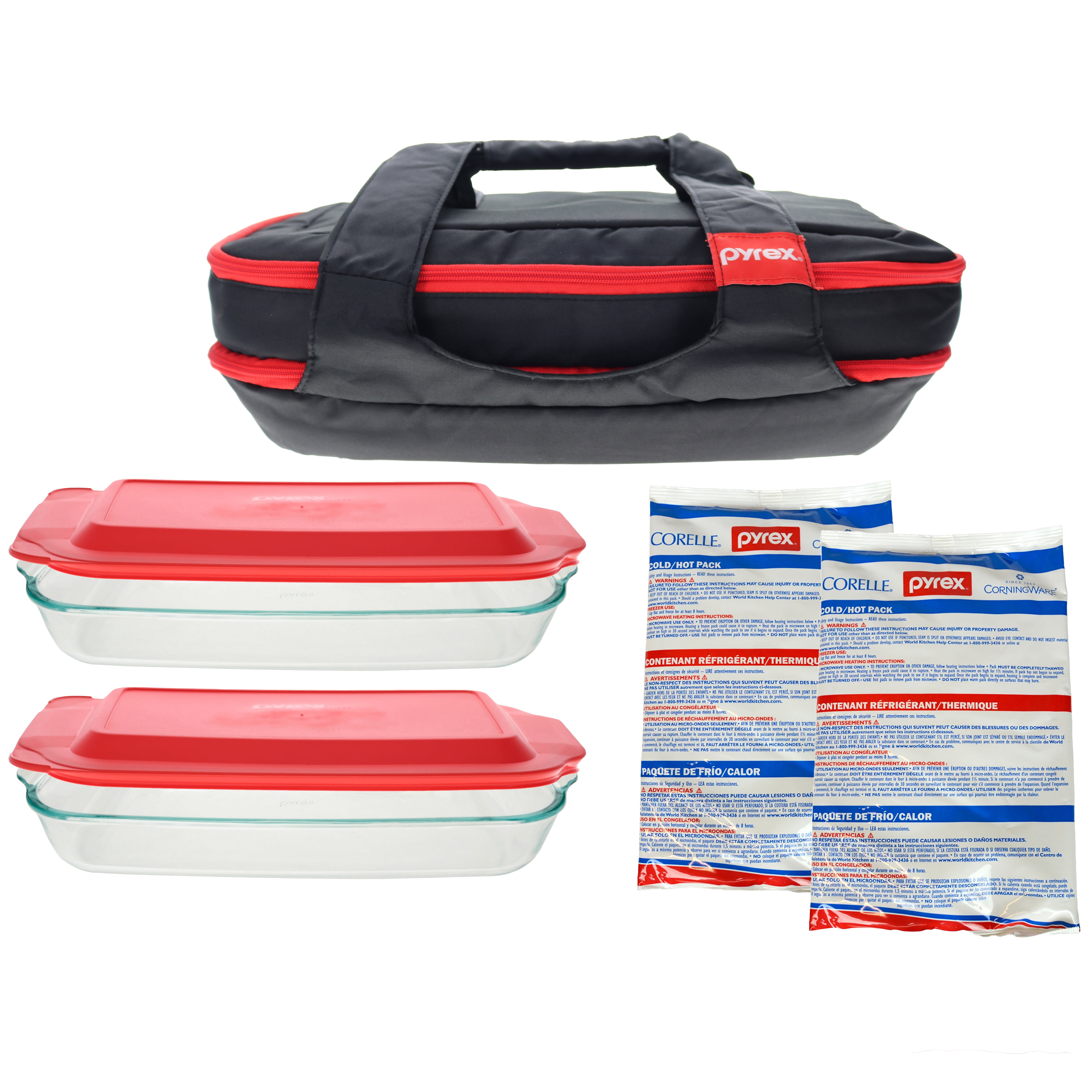 Pyrex 7Piece "Carry Out" Bundle with Glass Dishes, Lids, & Hot/Cold