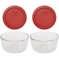 thumbnail image 1 of Pyrex 7200 2-Cup Glass Bowls & 7200-PC Poppy Red Lids (2-Pack), 1 of 5