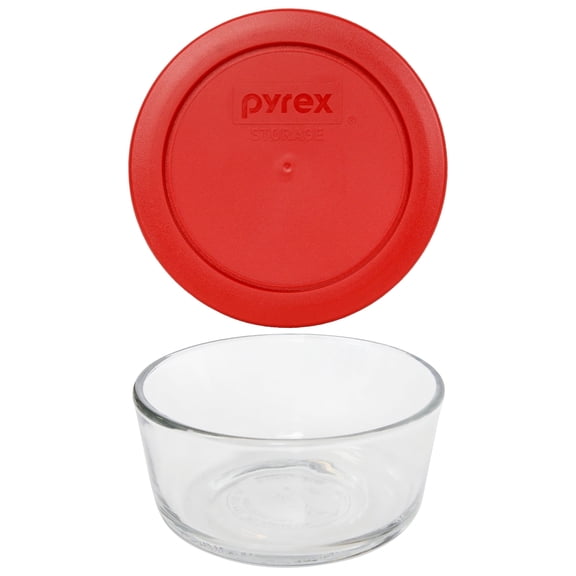 Pyrex 7200 2-Cup Glass Bowl & 7200-PC Poppy Red Lid