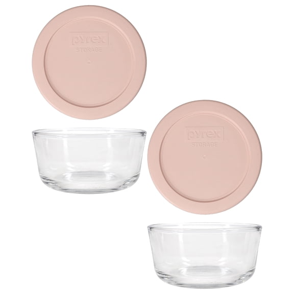 Pyrex 7200 2-Cup Glass Bowl & 7200-PC Rosewater Pink Lid (2-Pack)