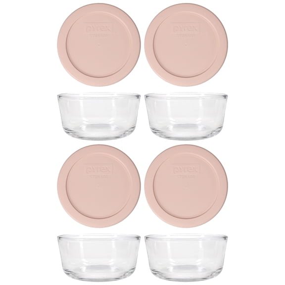 Pyrex 7200 2-Cup Glass Bowl & 7200-PC Rosewater Pink Lid (4-Pack)