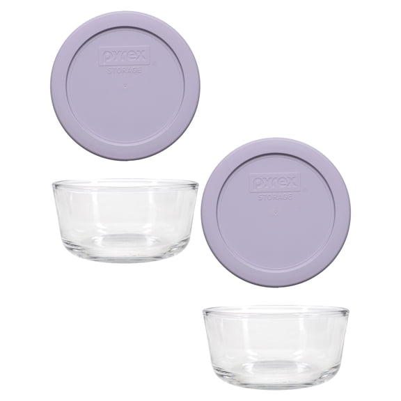 Pyrex 7200 2-Cup Glass Bowls with 7200-PC Wisteria Purple Lids (2-Pack)