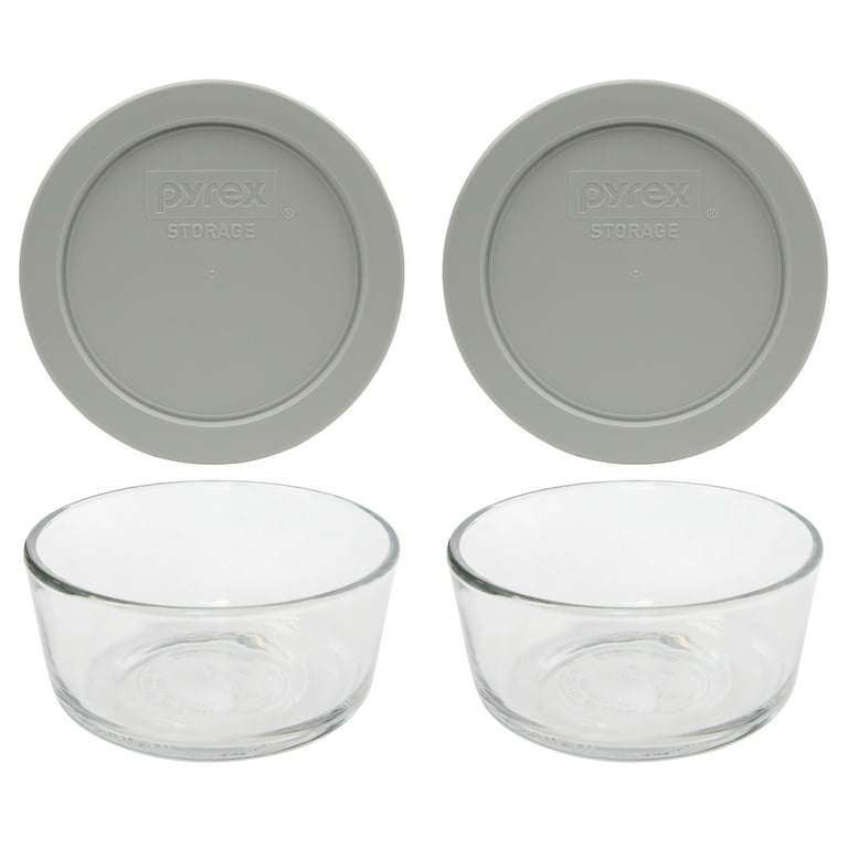 Pyrex 4-Piece Bowl set with Gray Lids (2 bowls, 2 lids)