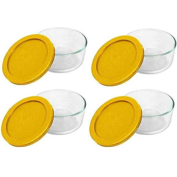 Pyrex 7200 2-Cup Glass Food Storage Bowls and 7200-PC Butter Yellow Plastic Lid Covers