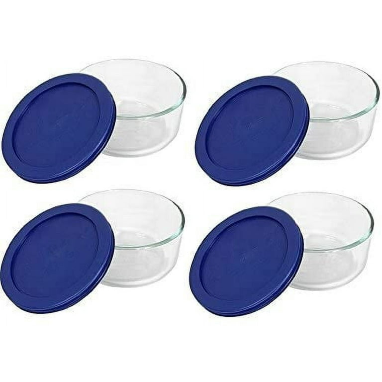 Pyrex (4) Simply Store 7200 2-Cup Glass Storage Bowls w/ (4) 7200-PC Cadet Blue Plastic Lids