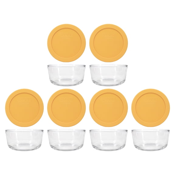 Pyrex 7200 2 Cup Glass Bowl & Butter Yellow Replacement Lids (6-Pack)
