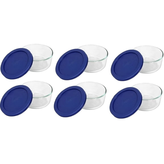 Pyrex 7200 Glass Food Storage Bowls w/ 7200-PC Blue Plastic Lid Covers