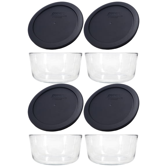 Pyrex 7201 4-Cup Glass Bowl & 7201-PC Black Lid (4-Pack) - Made in USA