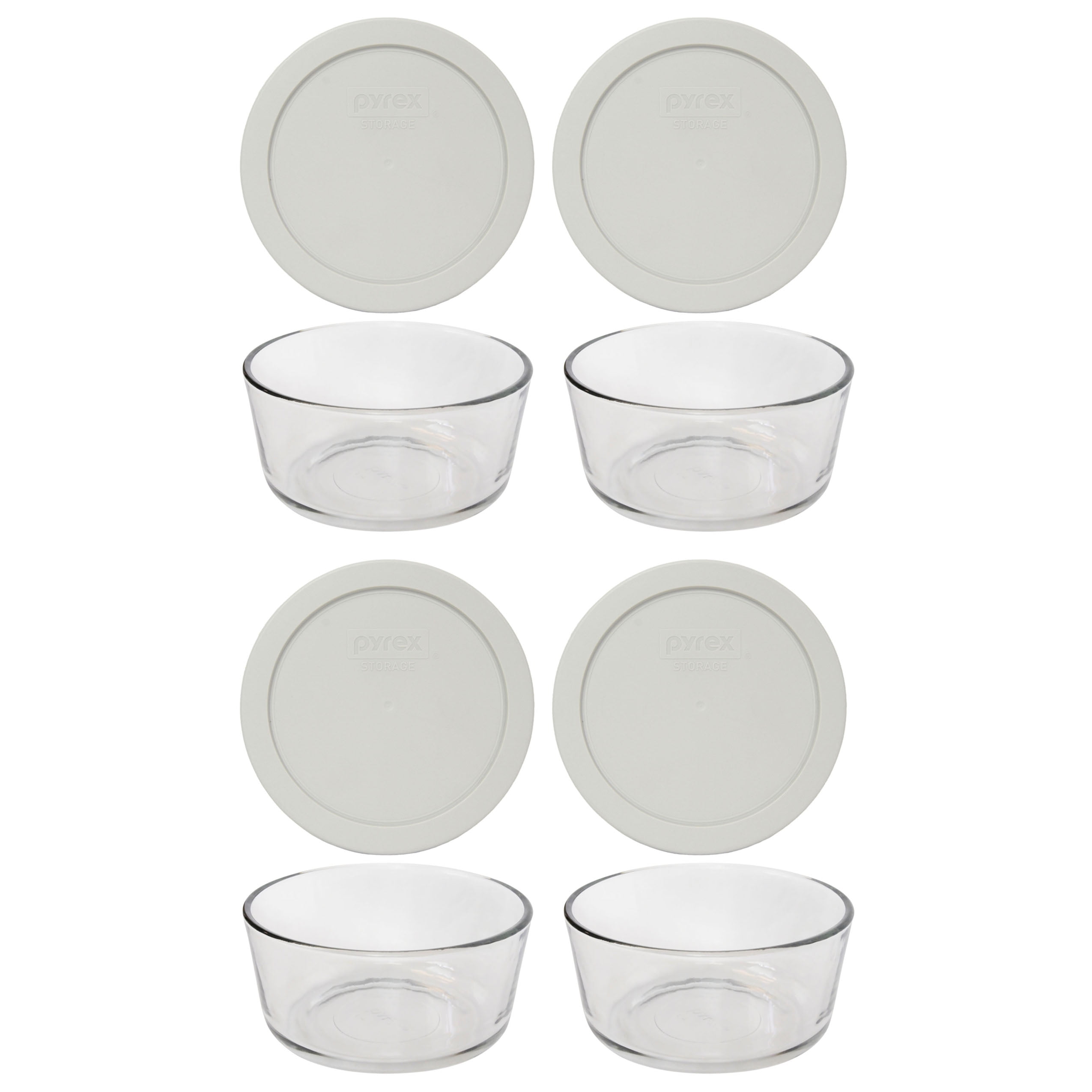 Pyrex 7201 4Cup Round Glass Food Storage Bowl and 7201PC Sleek Silver Lid (4Pack)