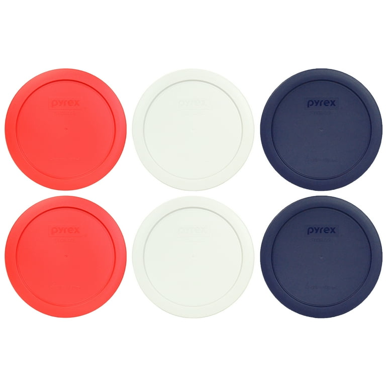 Pyrex 7201-PC 6-Pack Replacement Lids Set in Red, White, Blue for