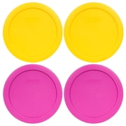 Pyrex 7201-PC (2) Yellow and (2) Pink Round Plastic Food Storage Replacement Lid Covers