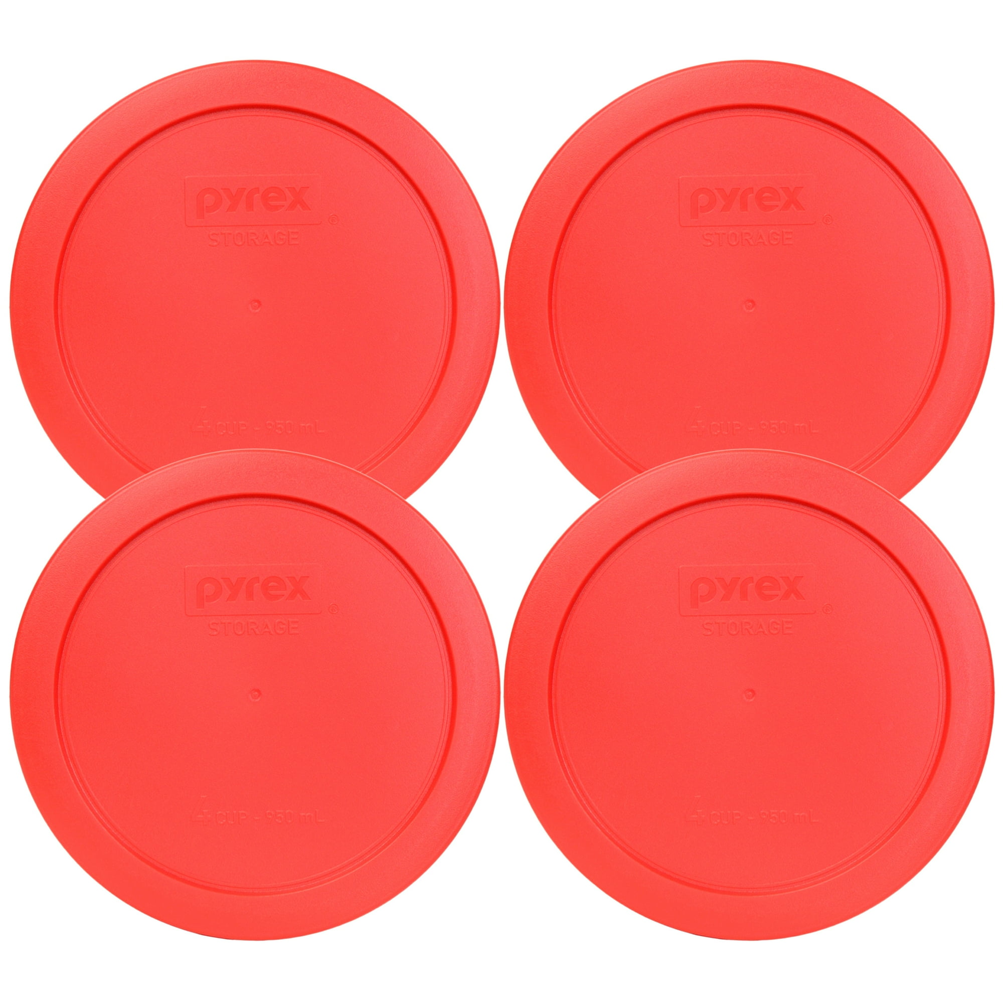 Pyrex 7201-PC Red Round Food Storage Replacement Lid Cover (4-Pack)