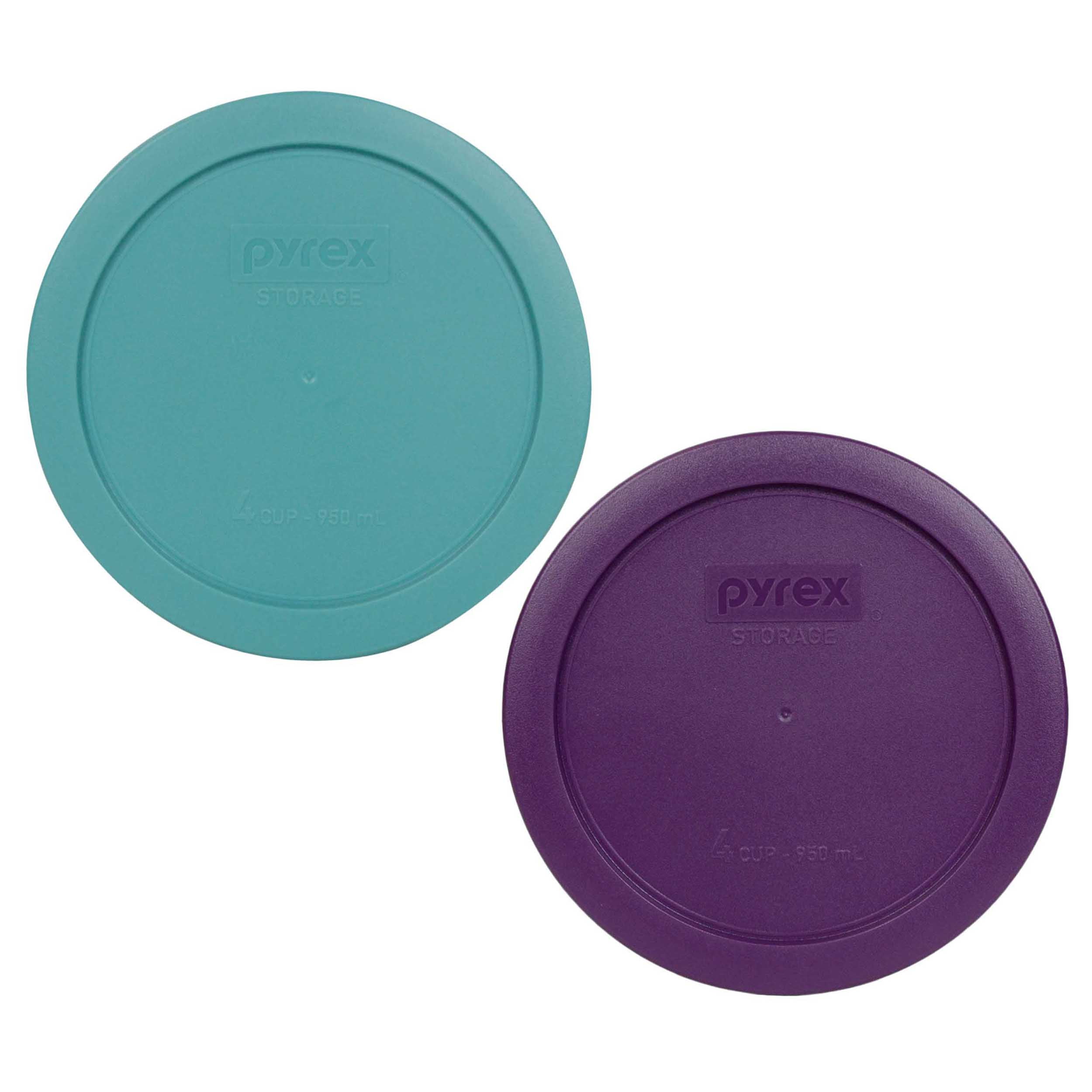 Pyrex 7201 4-Cup Round Glass Food Storage Bowls w/ 7201-PC 4-Cup Turquoise Lid Covers