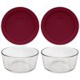 thumbnail image 1 of Pyrex 7201 Round 4-Cup Glass Food Storage Bowl and 7201-PC Sangria Red Lid Cover (2-Pack), 1 of 3