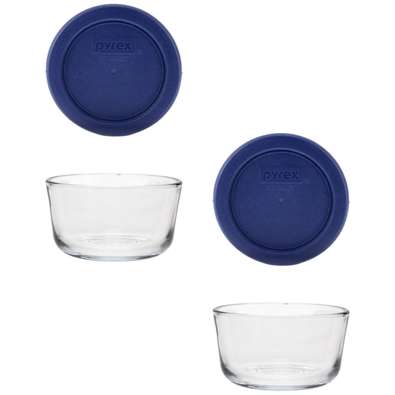 Pyrex 7202 1-Cup Glass Bowls & Dark Blue Lids (2-Pack)