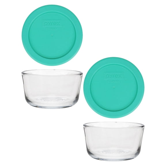Pyrex 7202 1-Cup Glass Bowls & Green Lids (2-Pack)