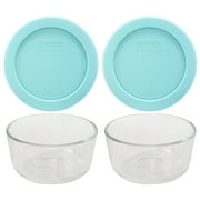 Pyrex 7202 1 Cup Clear Round Glass Food Storage Bowl and 7202-PC Jade Dust Green Lid (2-Pack)