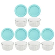 Pyrex 7202 1 Cup Clear Round Glass Food Storage Bowl and 7202-PC Jade Dust Green Lid (6-Pack)