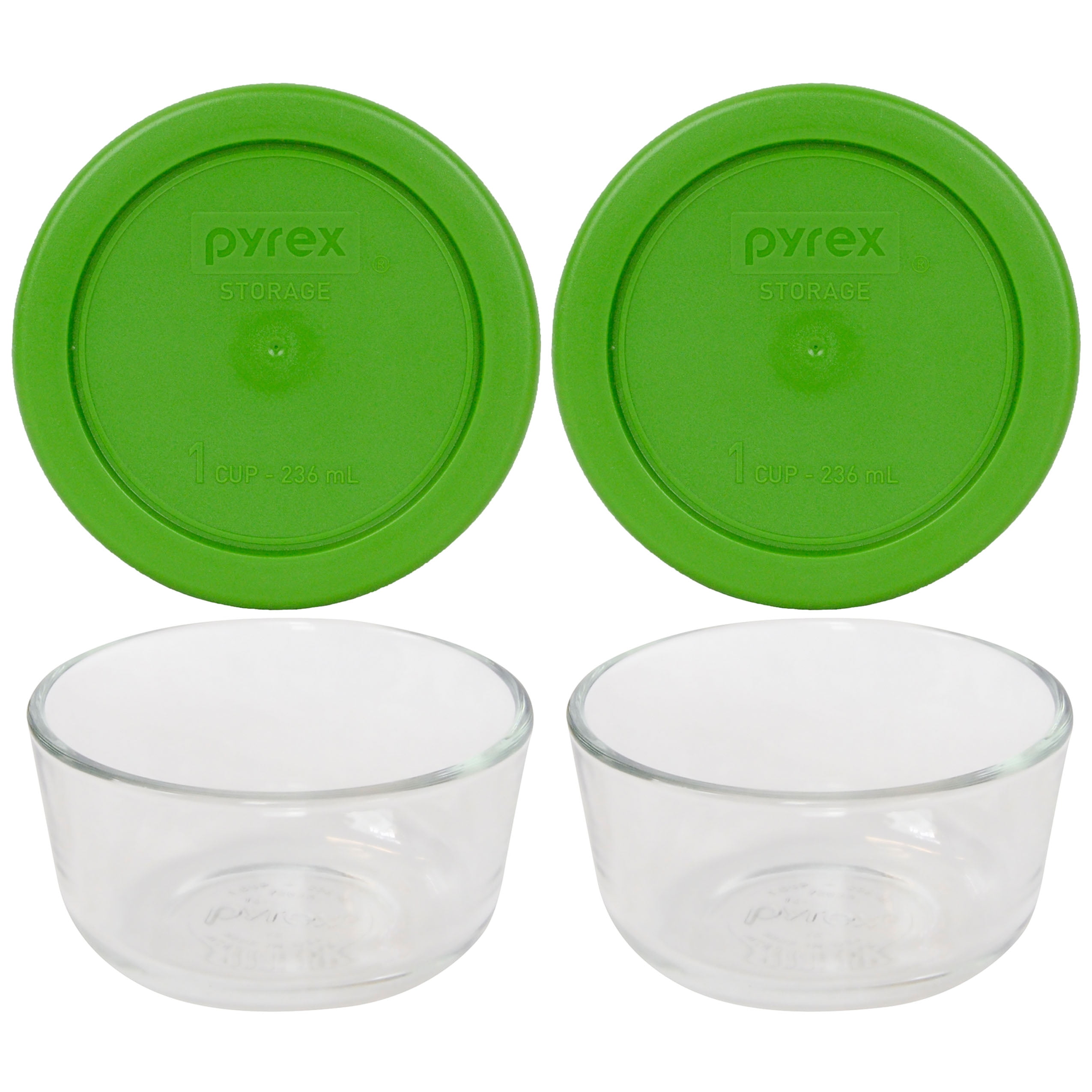 Pyrex 7202 1-Cup Clear Round Glass Food Storage Bowl and 7202-PC Lawn Green  Plastic Lid (2-Pack) - Walmart.com