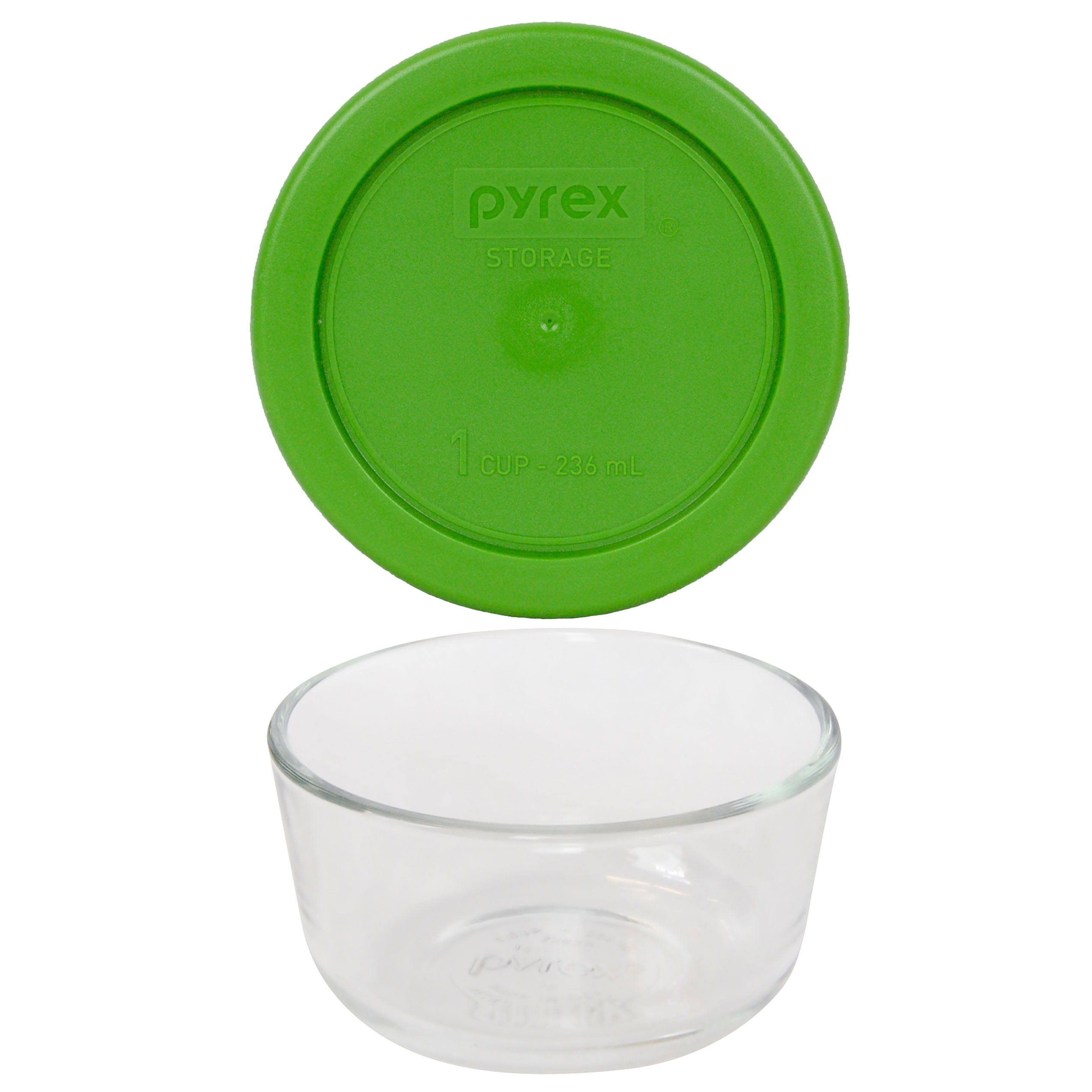 Pyrex 7201 4-Cup Round Glass Food Storage Bowl w/ 7201-PC Jet Gray Lid Cover