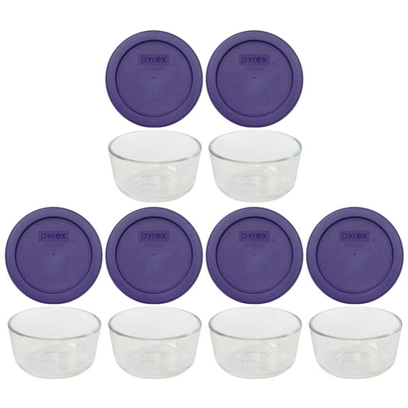 Pyrex 7202 1 Cup Glass Bowls & 7202-PC Plum Purple Lids (6-Pack)