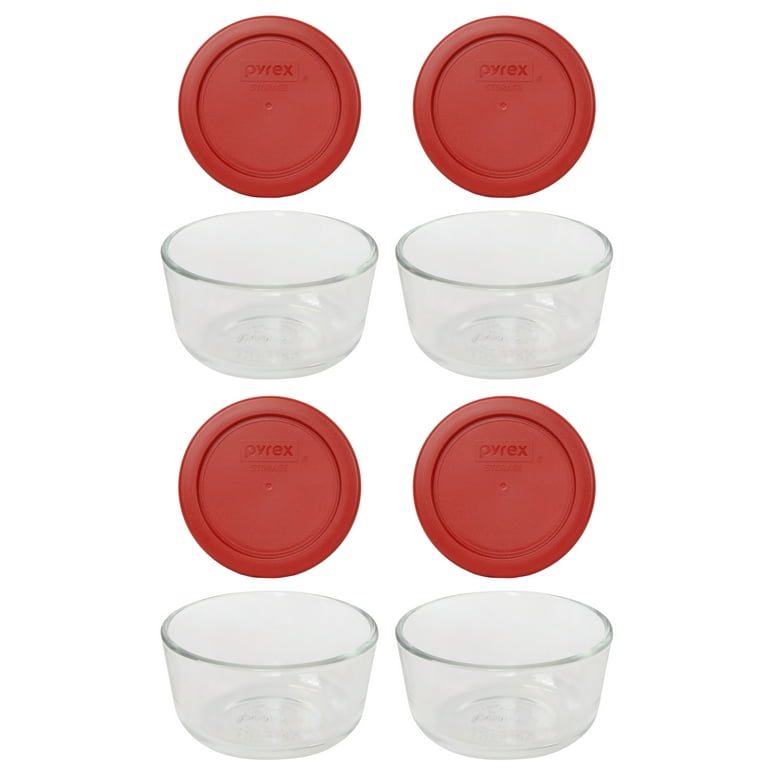 Pyrex 1-Cup Glass Storage Dish with Lid - 8 Piece - Red, 8 Piece
