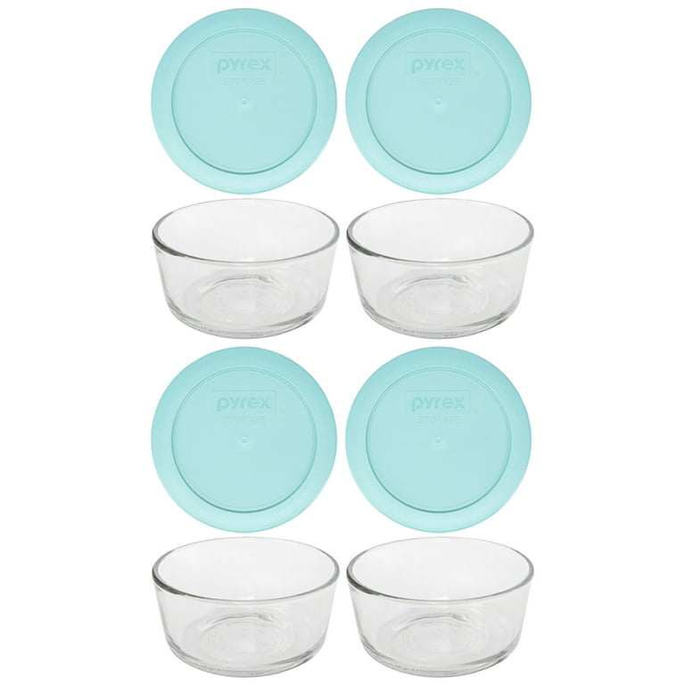 Pyrex 7202 1-Cup Clear Round Glass Food Storage Bowl and 7202-PC Bahama Sunset Orange Lid (4-Pack)