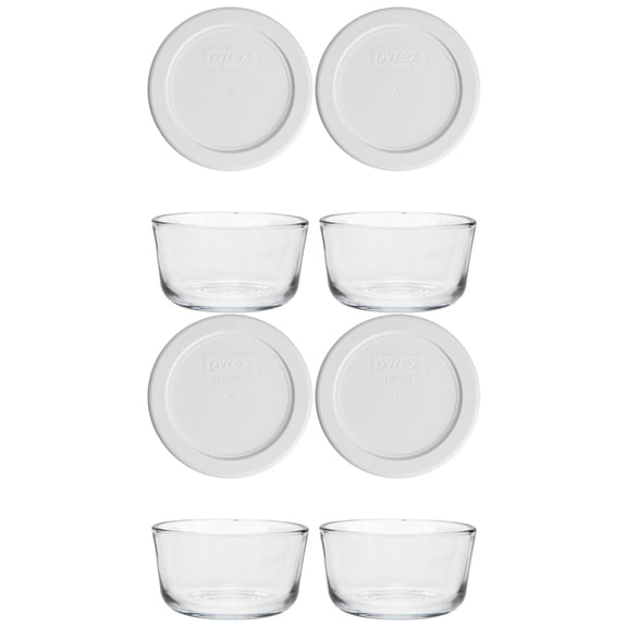 Pyrex 7202 1-Cup Glass Bowls & White Lids (4-Pack)