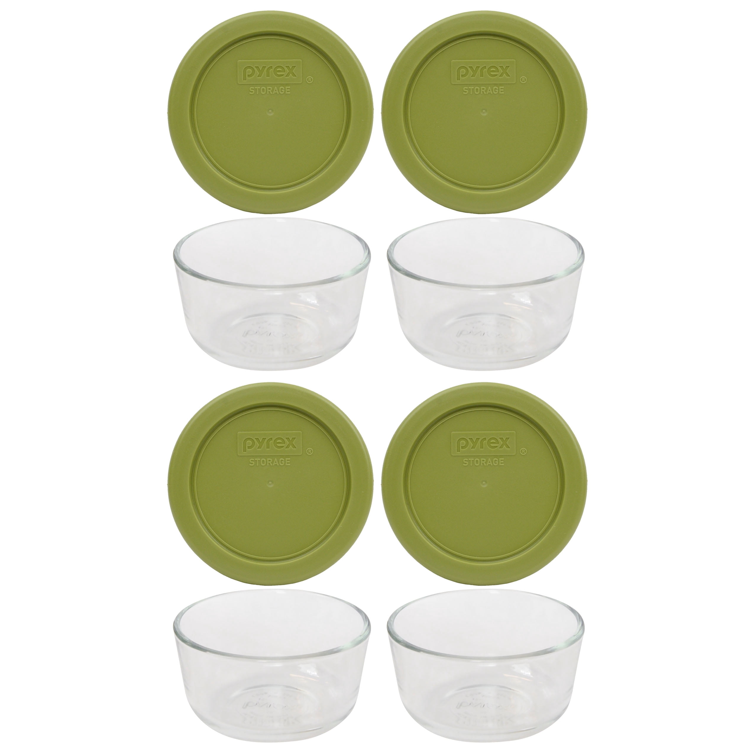 Pyrex 7202 1 Cup Glass Bowls & 7202-PC Olive Green Lids (4-Pack)