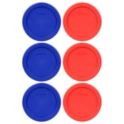 Pyrex 7202-PC (3) Cobalt Blue and (3) Red Round Plastic Replacement Lids
