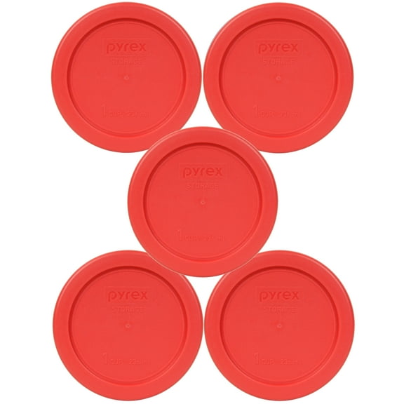 Pyrex 7202-PC Red Round Plastic Food Storage Replacement Lid Cover (5-Pack)