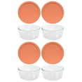 thumbnail image 1 of Pyrex 7203 7-Cup Glass Food Storage Bowl and 7402-PC Bahama Sunset Orange Plastic Lid Cover (4-Pack), 1 of 4