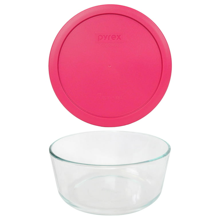 Pyrex 7203 7-Cup Glass Food Storage Bowl and 7402-PC Fuchsia Pink Plastic  Lid 