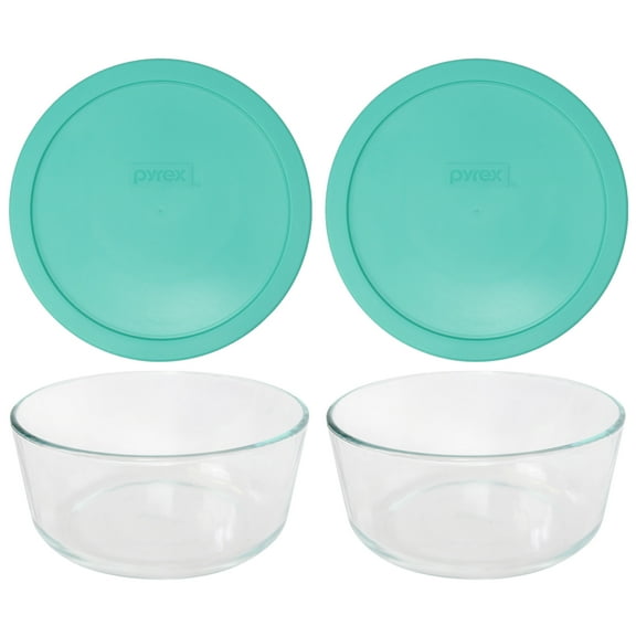 Pyrex 7203 7-Cup Glass Food Storage Bowl and 7402-PC Light Green Plastic Lid Cover (2-Pack)