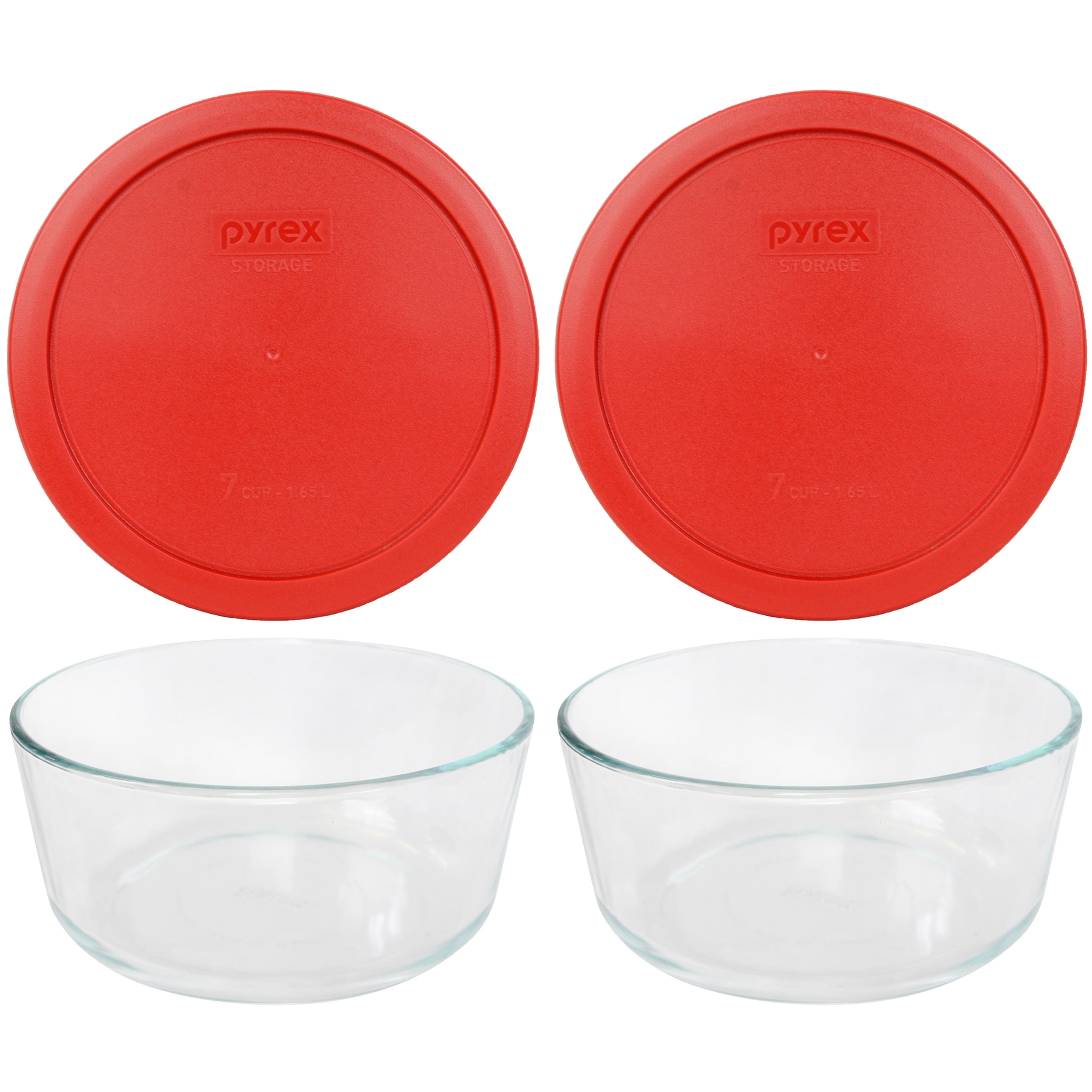 Pyrex (3) 7202 1-Cup Glass Bowls & Holiday Themed Red, White
