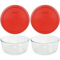 thumbnail image 1 of Pyrex 7203 7-Cup Glass Food Storage Bowl w/ 7402-PC Poppy Red Plastic Lid Cover (2-Pack), 1 of 4