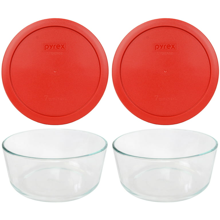 Pyrex 7203 7-Cup Glass Food Storage Bowl w/ 7402-PC Poppy Red