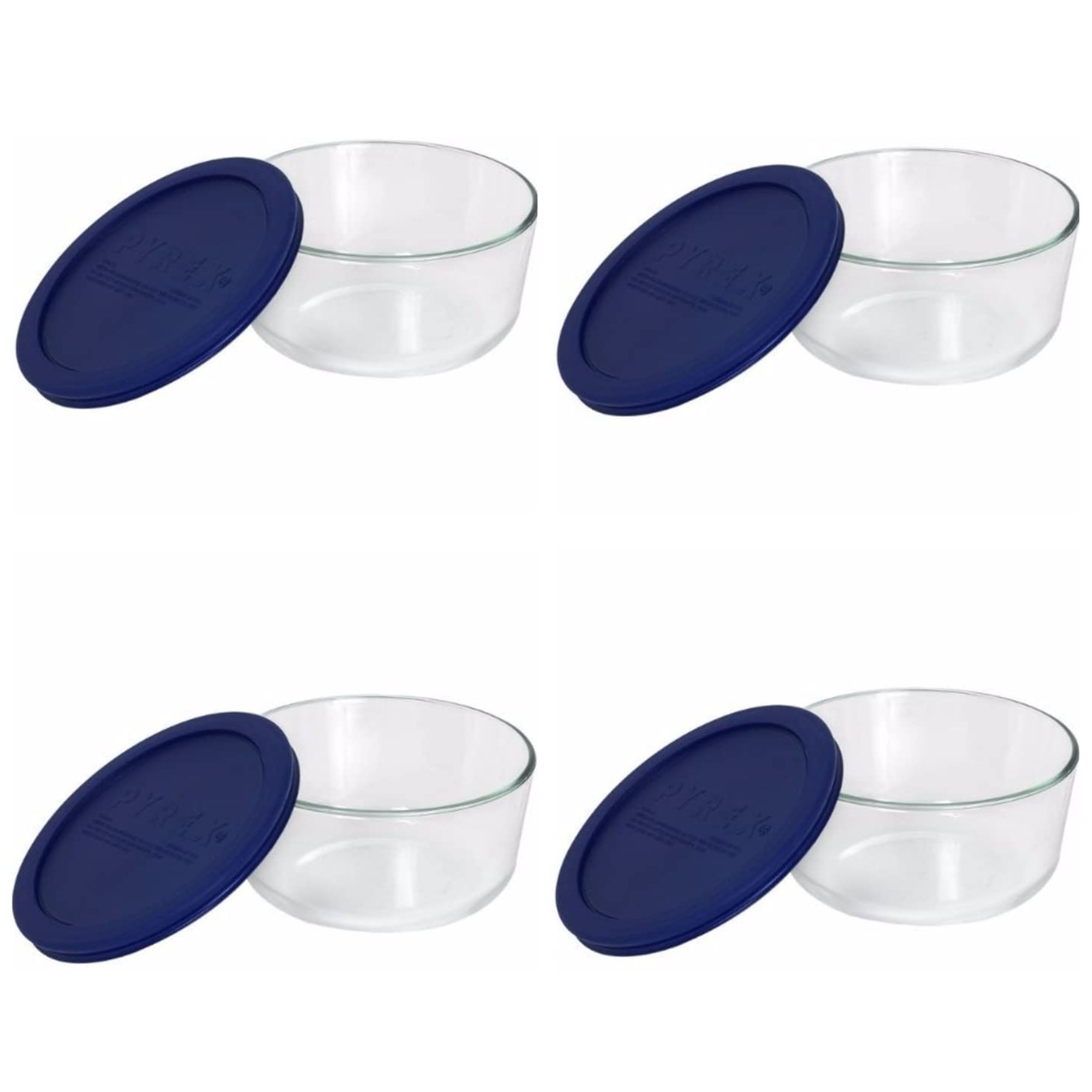 Pyrex (2) 7203 7-Cup Glass Bowl & (2) 7402-PC Sea Glass Lid (2-Pack), Blue