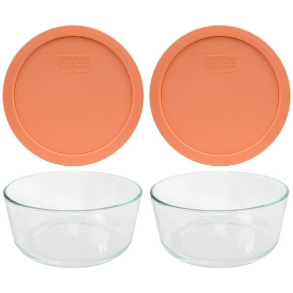 Pyrex 7203 7-Cup Glass Storage Bowl and 7402-PC Bahama Sunset Orange Plastic Lid (2-Pack)