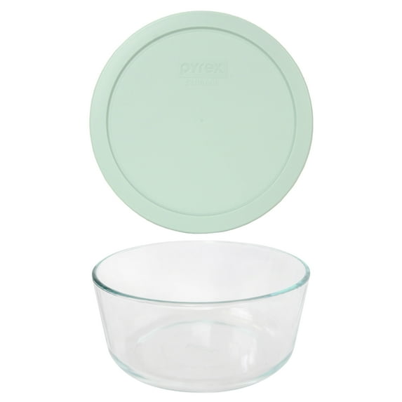 Pyrex 7203 7-Cup Round Glass Food Storage Bowl with 7402-PC Muddy Aqua Plastic Lid