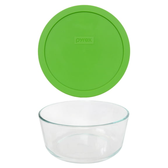 Pyrex 7203 Round 7-Cup Glass Storage Bowl and 7402-PC Green Plastic Lid Cover