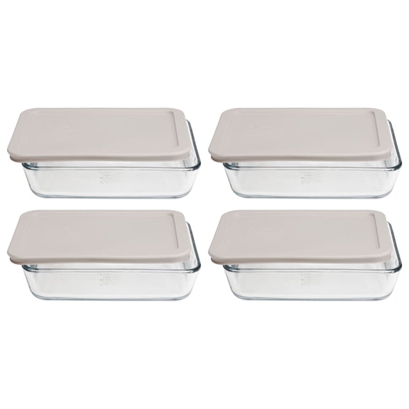 Pyrex 7210 3-Cup Glass Dish & 7210-PC Warm Stone Gray Food Storage Lid (4-Pack)